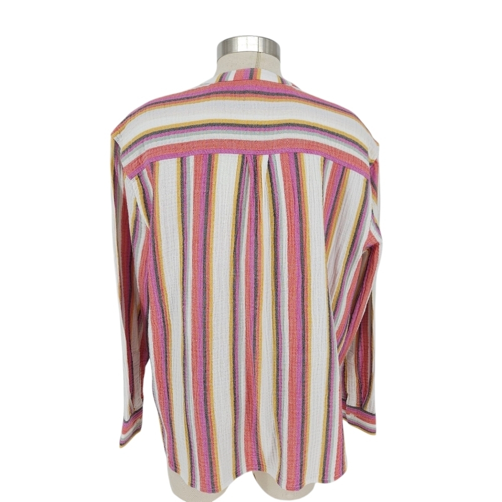 GAP Popover Shirt Multicolor Stripe Gauze Long Sleeve VNeck Relaxed Beach Top XL - Picture 5 of 8